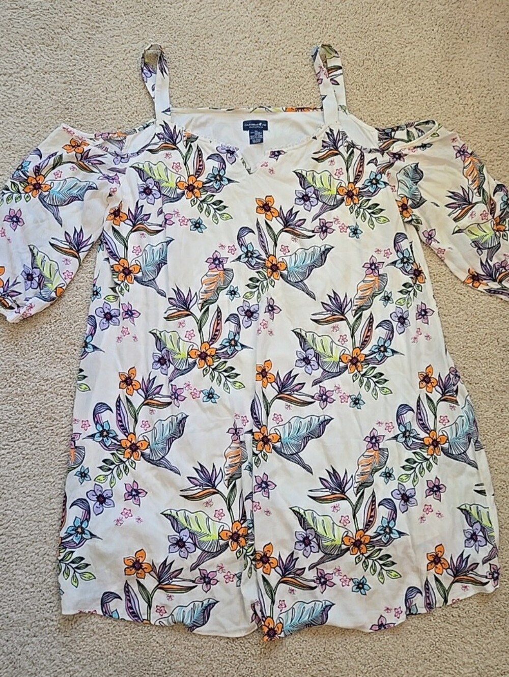 Caribbean Joe White Cold-Shoulder Floral Tunic